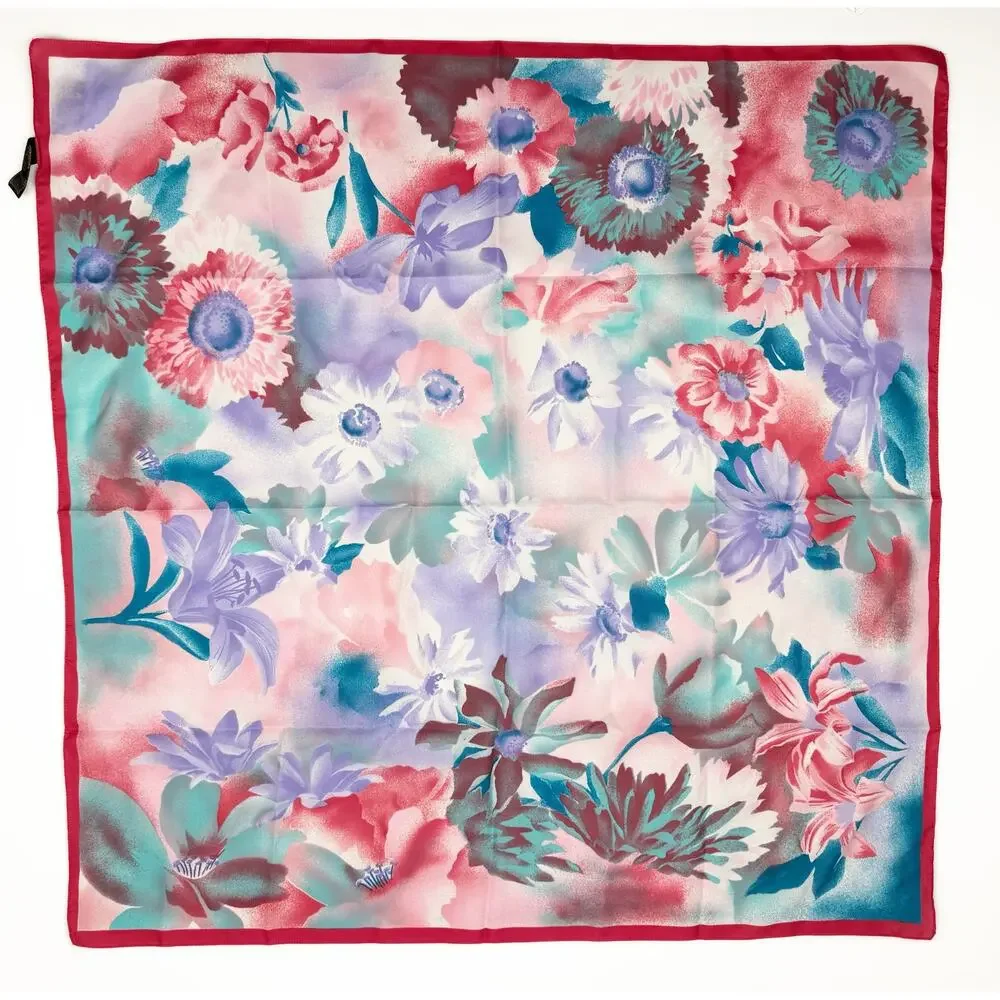 Art of Scarf Tie Rack‎ Floral Watercolor 80s Chiffon Square Scarf Made in Italy
